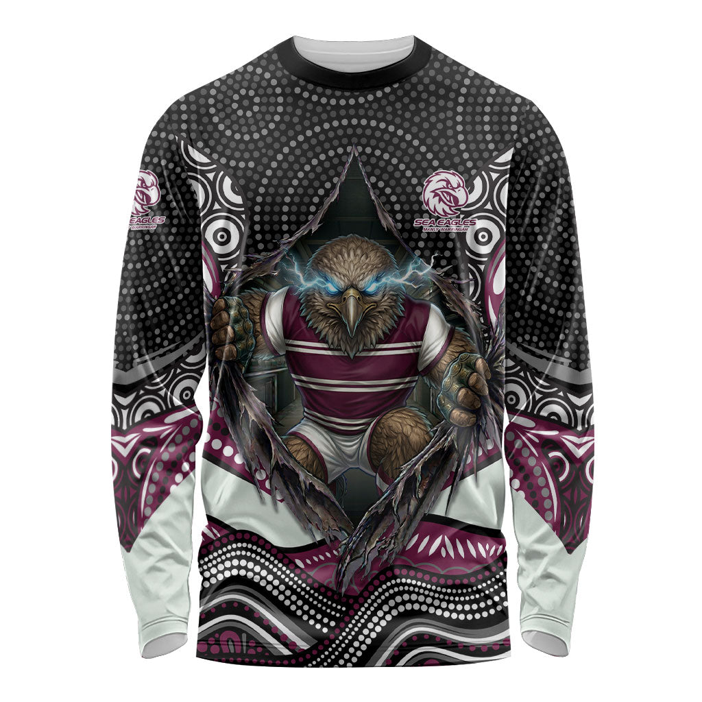 Manly Warringah Sea Eagles Long Sleeve Shirt The Scream of Lightning Eyes - Indigenous Dot Ripping Effect