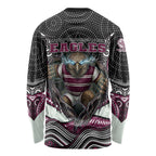 Manly Warringah Sea Eagles Long Sleeve Shirt The Scream of Lightning Eyes - Indigenous Dot Ripping Effect