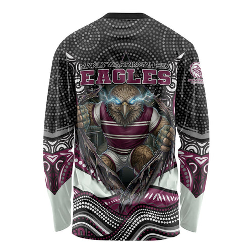 Manly Warringah Sea Eagles Long Sleeve Shirt The Scream of Lightning Eyes - Indigenous Dot Ripping Effect