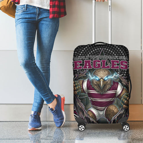 Manly Warringah Sea Eagles Luggage Cover The Scream of Lightning Eyes - Indigenous Dot Ripping Effect