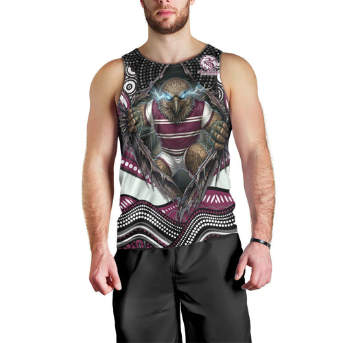Manly Warringah Sea Eagles Men Tank Top The Scream of Lightning Eyes - Indigenous Dot Ripping Effect