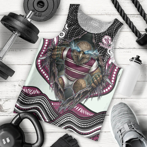Manly Warringah Sea Eagles Men Tank Top The Scream of Lightning Eyes - Indigenous Dot Ripping Effect