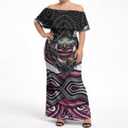 Manly Warringah Sea Eagles Off Shoulder Maxi Dress The Scream of Lightning Eyes - Indigenous Dot Ripping Effect