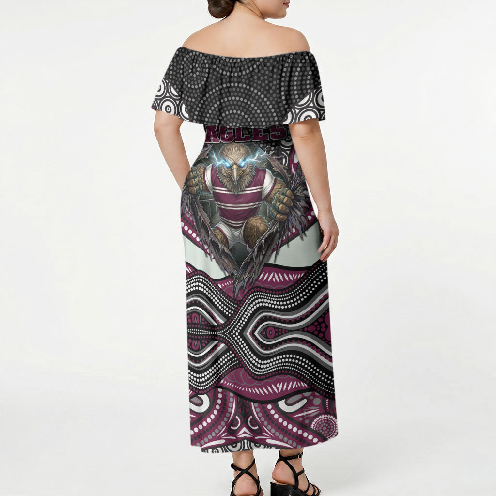 Manly Warringah Sea Eagles Off Shoulder Maxi Dress The Scream of Lightning Eyes - Indigenous Dot Ripping Effect