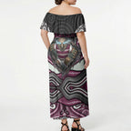Manly Warringah Sea Eagles Off Shoulder Maxi Dress The Scream of Lightning Eyes - Indigenous Dot Ripping Effect