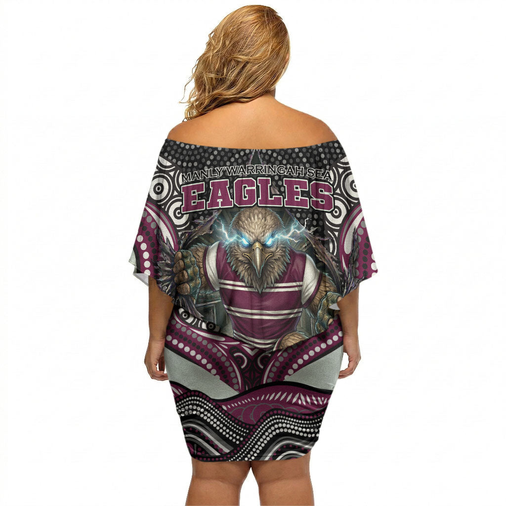 Manly Warringah Sea Eagles Off Shoulder Short Dress The Scream of Lightning Eyes - Indigenous Dot Ripping Effect