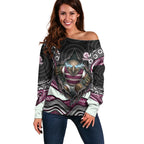 Manly Warringah Sea Eagles Off Shoulder Sweater The Scream of Lightning Eyes - Indigenous Dot Ripping Effect