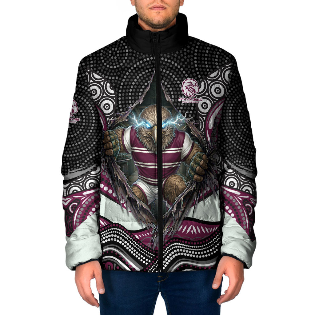 Manly Warringah Sea Eagles Padded Jacket The Scream of Lightning Eyes - Indigenous Dot Ripping Effect