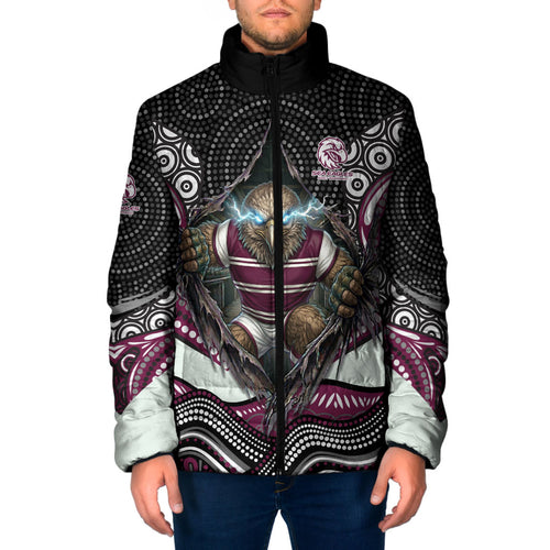 Manly Warringah Sea Eagles Padded Jacket The Scream of Lightning Eyes - Indigenous Dot Ripping Effect