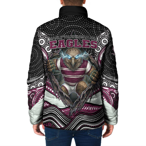 Manly Warringah Sea Eagles Padded Jacket The Scream of Lightning Eyes - Indigenous Dot Ripping Effect
