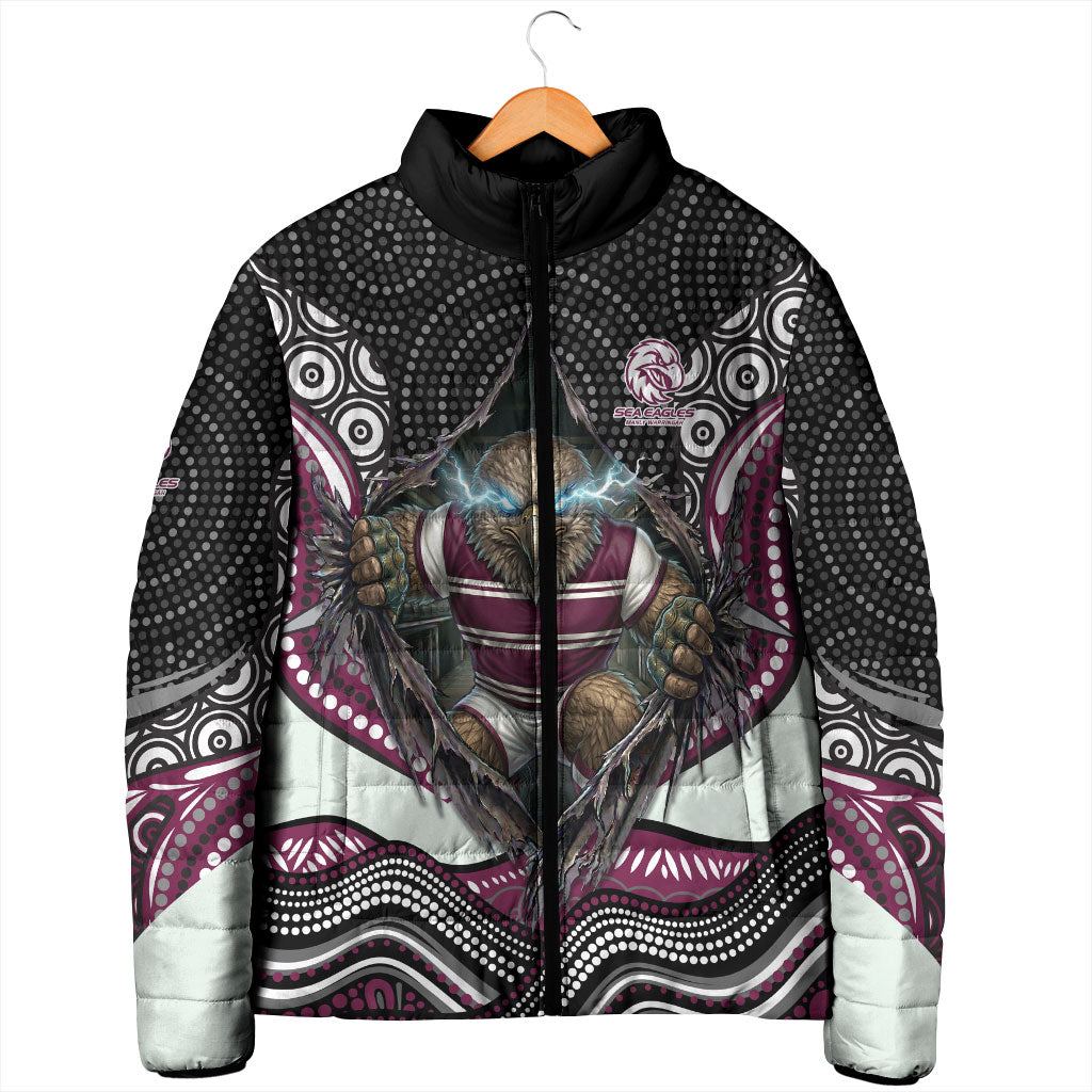 Manly Warringah Sea Eagles Padded Jacket The Scream of Lightning Eyes - Indigenous Dot Ripping Effect
