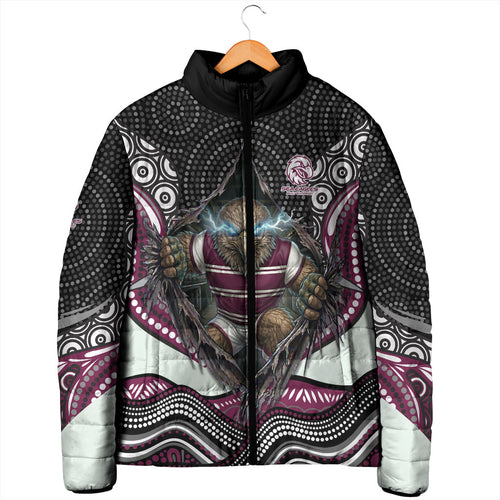 Manly Warringah Sea Eagles Padded Jacket The Scream of Lightning Eyes - Indigenous Dot Ripping Effect