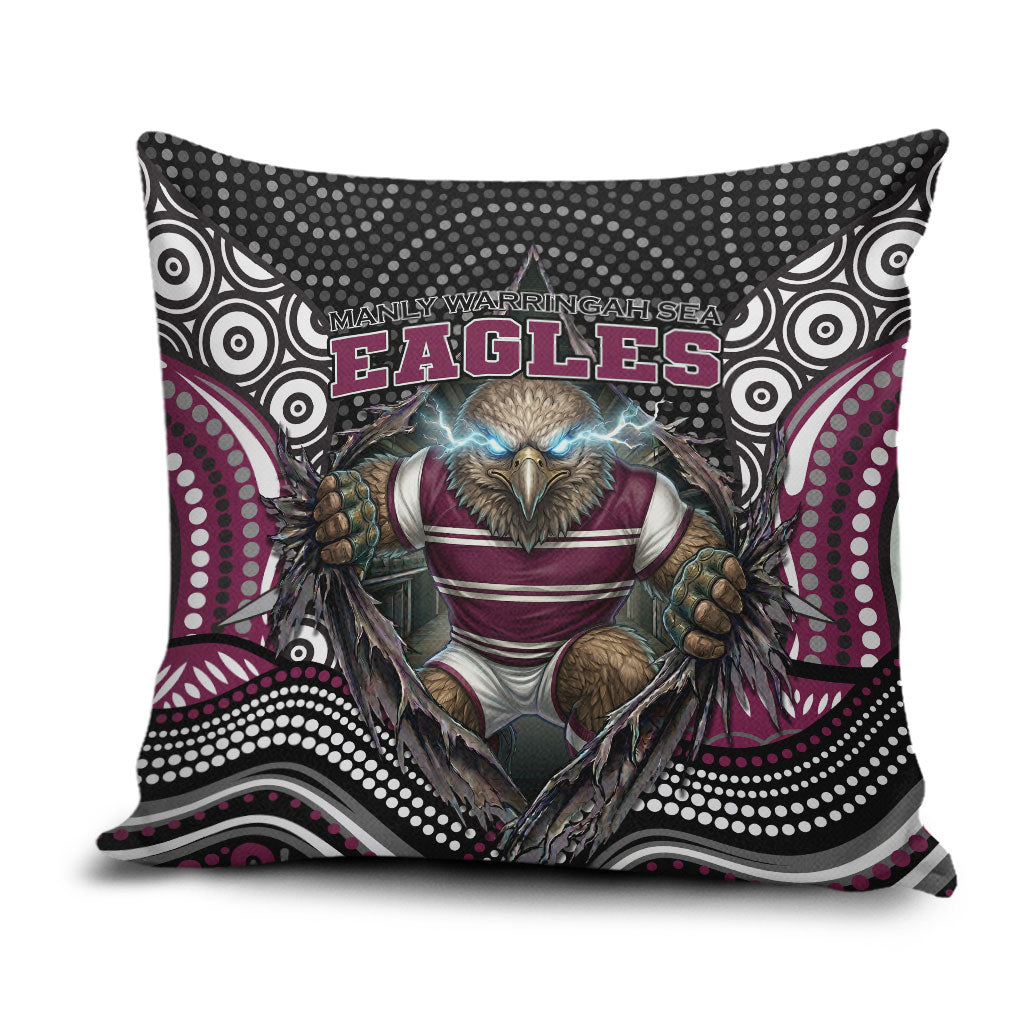 Manly Warringah Sea Eagles Pillow Cover The Scream of Lightning Eyes - Indigenous Dot Ripping Effect