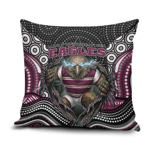 Manly Warringah Sea Eagles Pillow Cover The Scream of Lightning Eyes - Indigenous Dot Ripping Effect