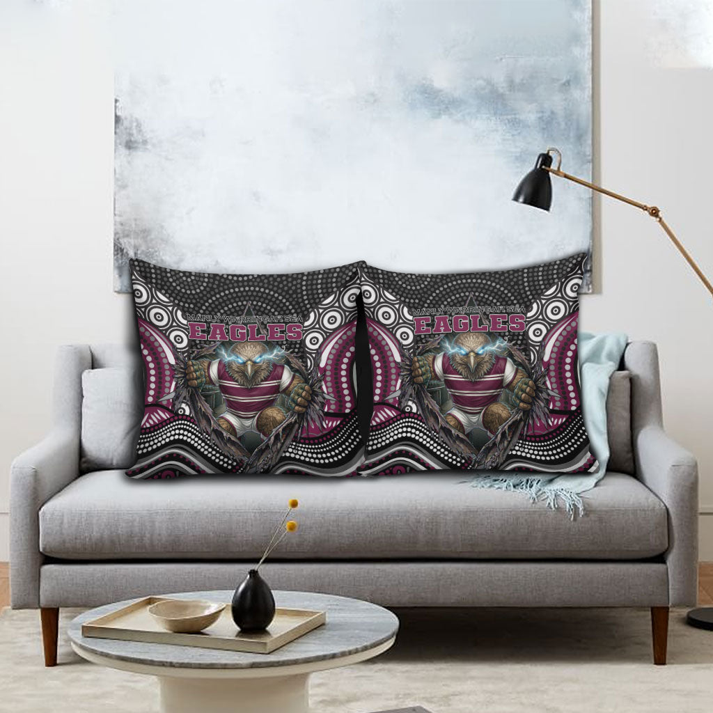 Manly Warringah Sea Eagles Pillow Cover The Scream of Lightning Eyes - Indigenous Dot Ripping Effect