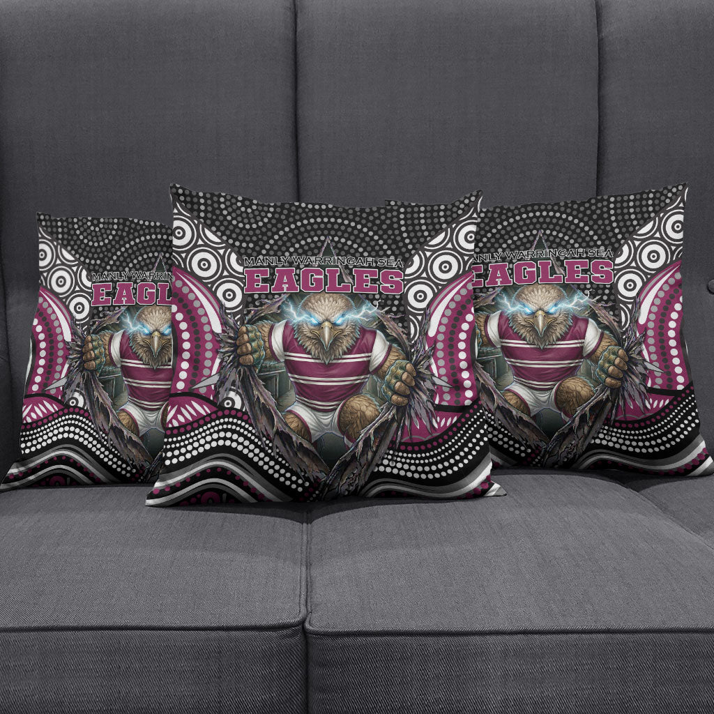 Manly Warringah Sea Eagles Pillow Cover The Scream of Lightning Eyes - Indigenous Dot Ripping Effect