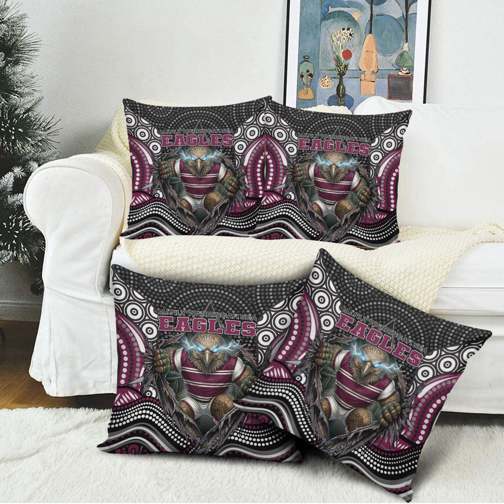 Manly Warringah Sea Eagles Pillow Cover The Scream of Lightning Eyes - Indigenous Dot Ripping Effect