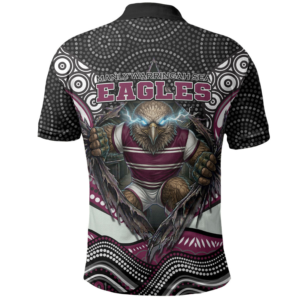 Manly Warringah Sea Eagles Polo Shirt The Scream of Lightning Eyes - Indigenous Dot Ripping Effect