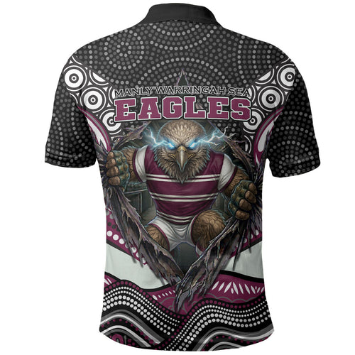 Manly Warringah Sea Eagles Polo Shirt The Scream of Lightning Eyes - Indigenous Dot Ripping Effect