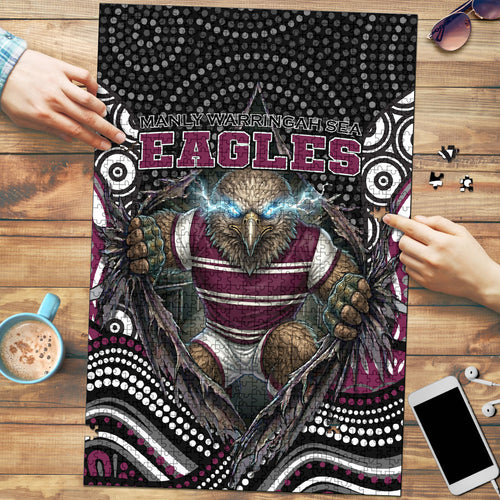 Manly Warringah Sea Eagles Puzzle The Scream of Lightning Eyes - Indigenous Dot Ripping Effect