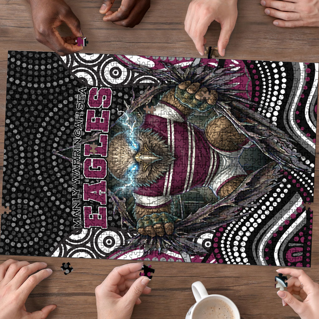 Manly Warringah Sea Eagles Puzzle The Scream of Lightning Eyes - Indigenous Dot Ripping Effect