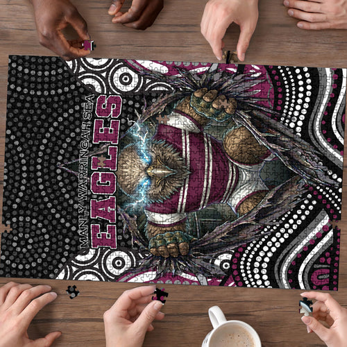 Manly Warringah Sea Eagles Puzzle The Scream of Lightning Eyes - Indigenous Dot Ripping Effect