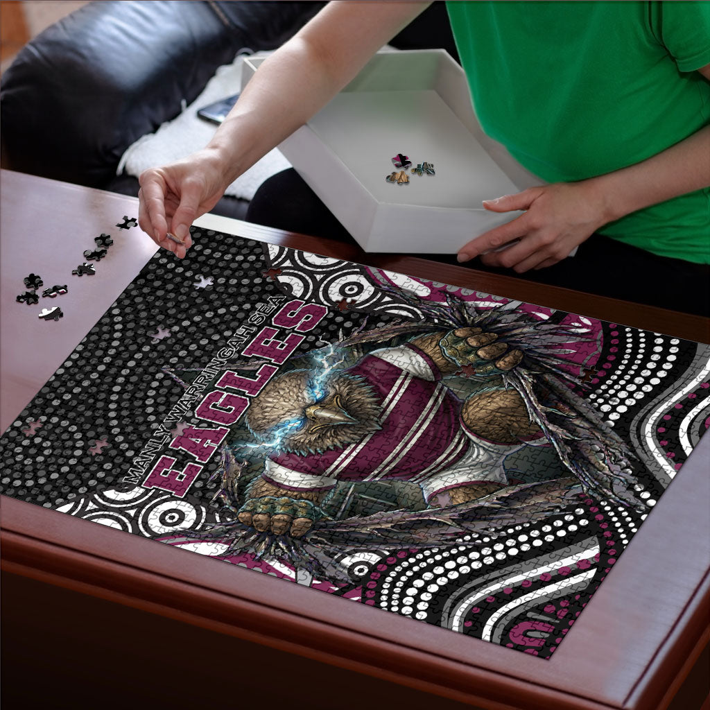 Manly Warringah Sea Eagles Puzzle The Scream of Lightning Eyes - Indigenous Dot Ripping Effect