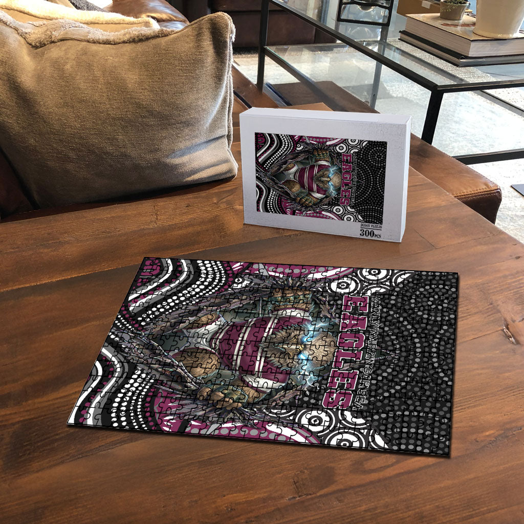 Manly Warringah Sea Eagles Puzzle The Scream of Lightning Eyes - Indigenous Dot Ripping Effect