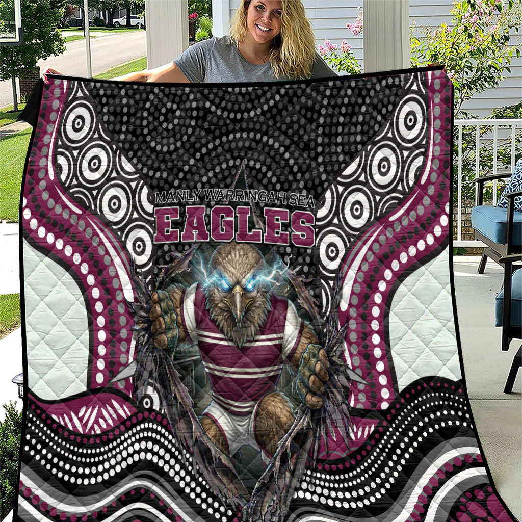 Manly Warringah Sea Eagles Quilt The Scream of Lightning Eyes - Indigenous Dot Ripping Effect