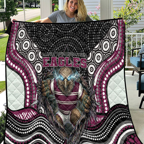 Manly Warringah Sea Eagles Quilt The Scream of Lightning Eyes - Indigenous Dot Ripping Effect
