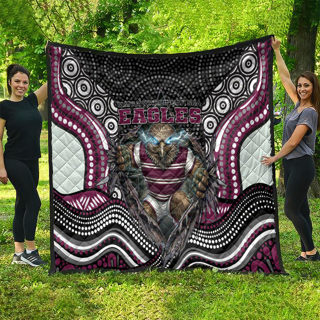 Manly Warringah Sea Eagles Quilt The Scream of Lightning Eyes - Indigenous Dot Ripping Effect