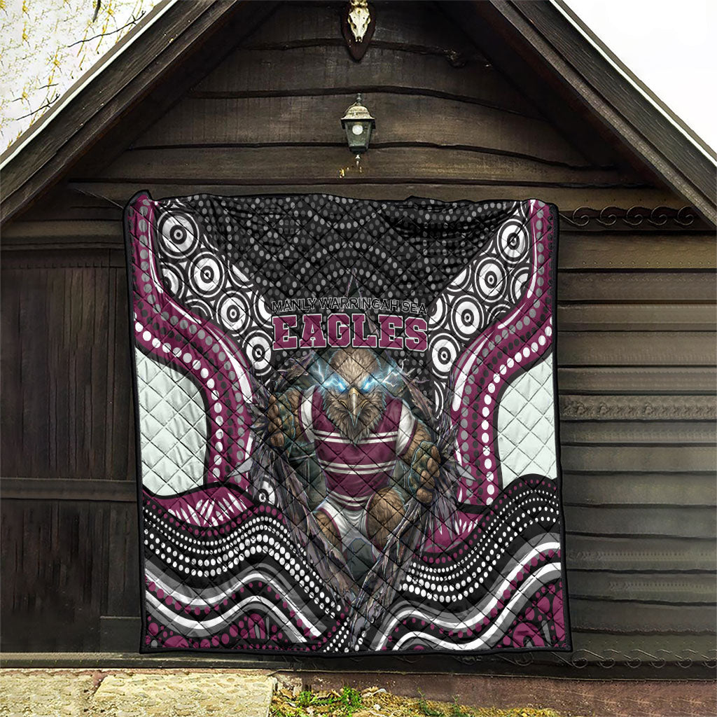 Manly Warringah Sea Eagles Quilt The Scream of Lightning Eyes - Indigenous Dot Ripping Effect