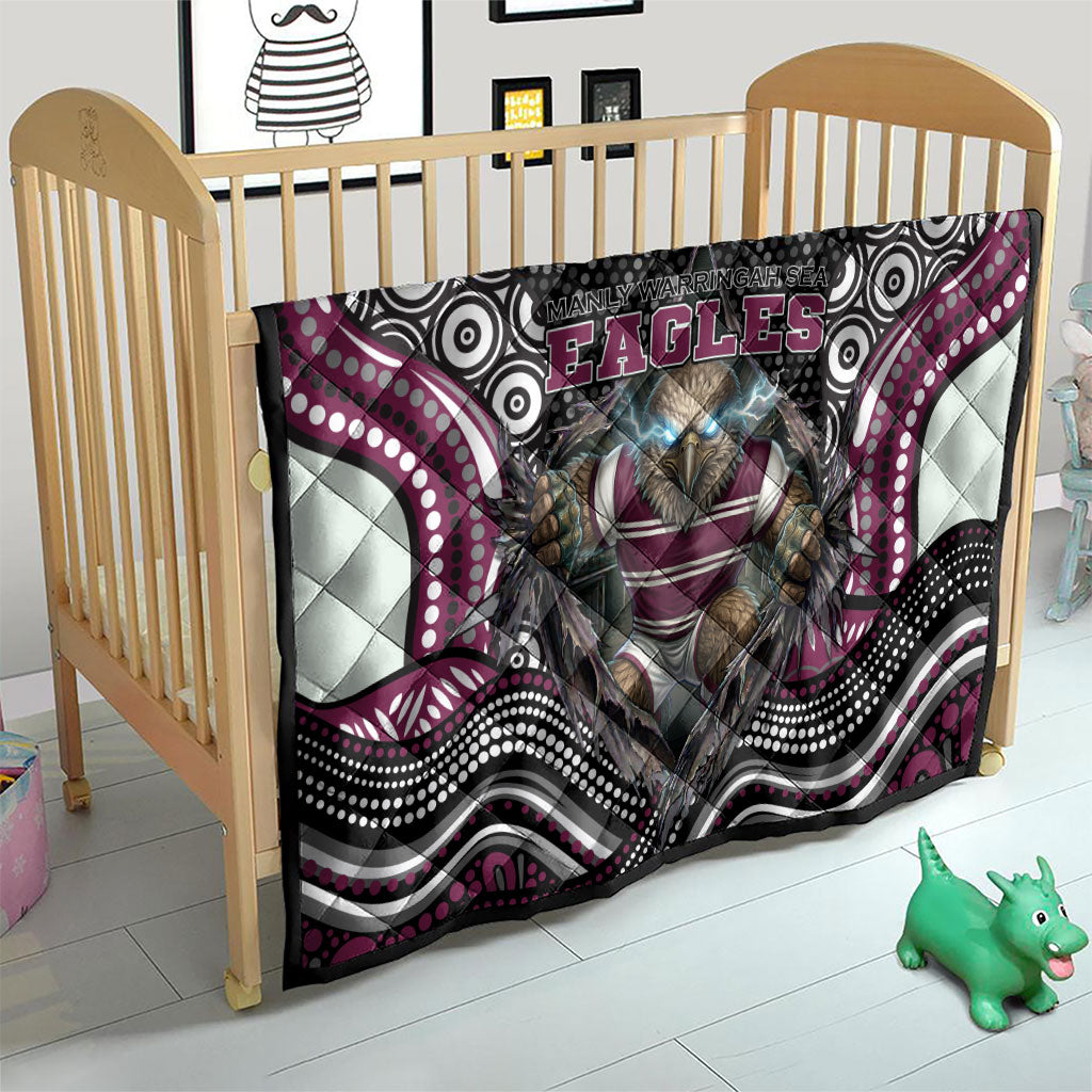 Manly Warringah Sea Eagles Quilt The Scream of Lightning Eyes - Indigenous Dot Ripping Effect