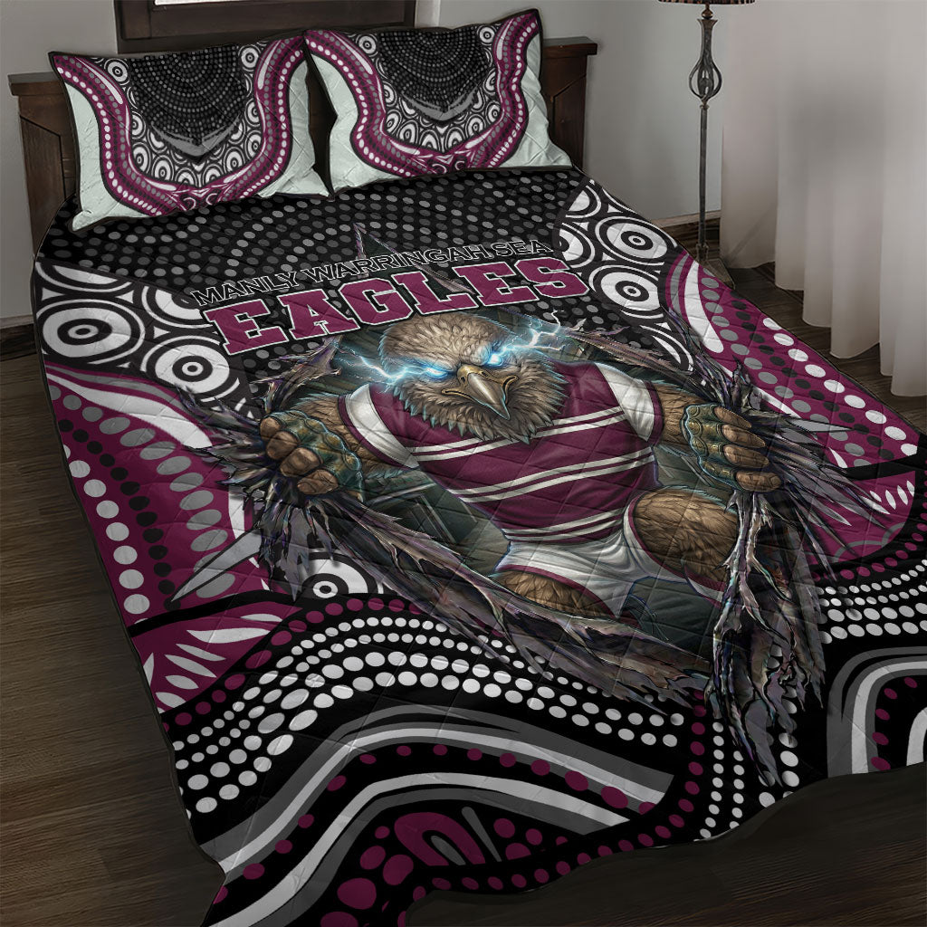 Manly Warringah Sea Eagles Quilt Bed Set The Scream of Lightning Eyes - Indigenous Dot Ripping Effect