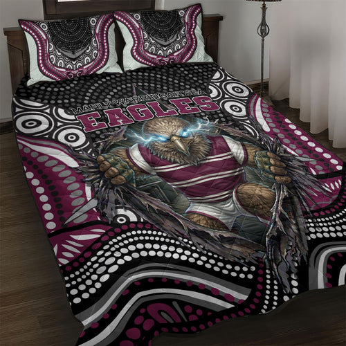 Manly Warringah Sea Eagles Quilt Bed Set The Scream of Lightning Eyes - Indigenous Dot Ripping Effect