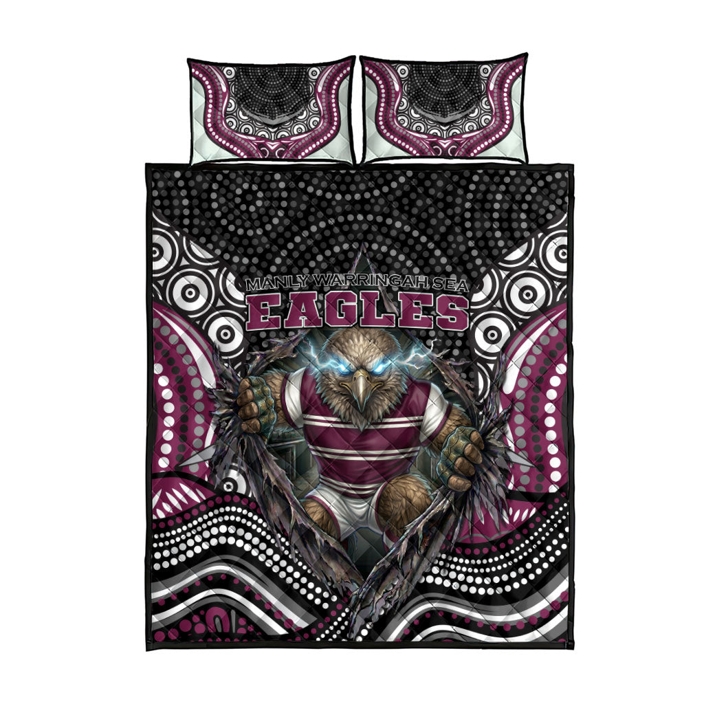 Manly Warringah Sea Eagles Quilt Bed Set The Scream of Lightning Eyes - Indigenous Dot Ripping Effect