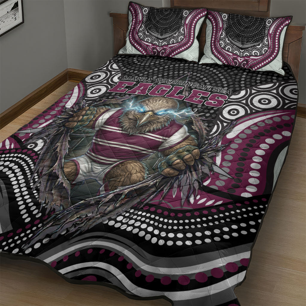 Manly Warringah Sea Eagles Quilt Bed Set The Scream of Lightning Eyes - Indigenous Dot Ripping Effect