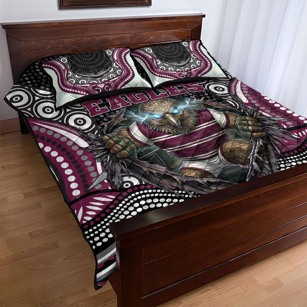 Manly Warringah Sea Eagles Quilt Bed Set The Scream of Lightning Eyes - Indigenous Dot Ripping Effect