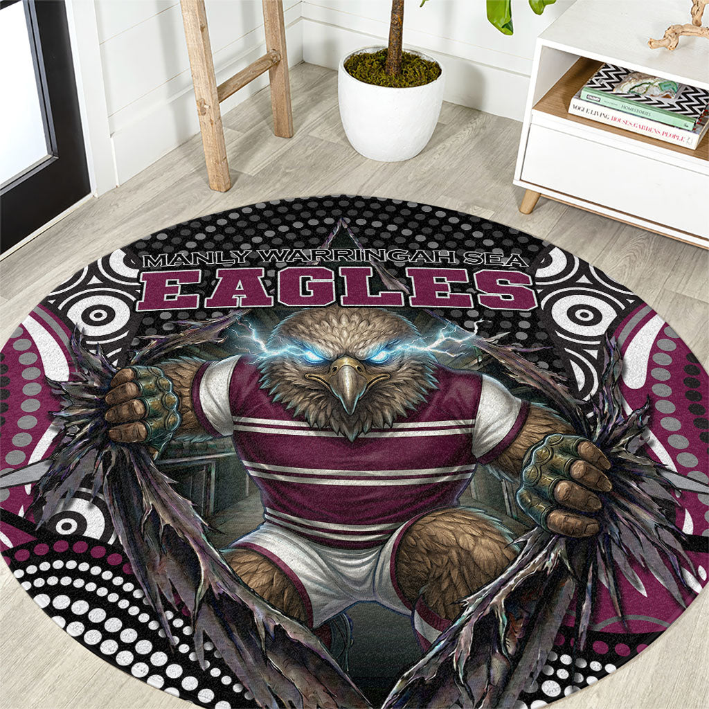 Manly Warringah Sea Eagles Round Carpet The Scream of Lightning Eyes - Indigenous Dot Ripping Effect