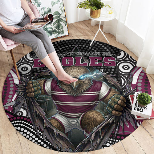 Manly Warringah Sea Eagles Round Carpet The Scream of Lightning Eyes - Indigenous Dot Ripping Effect