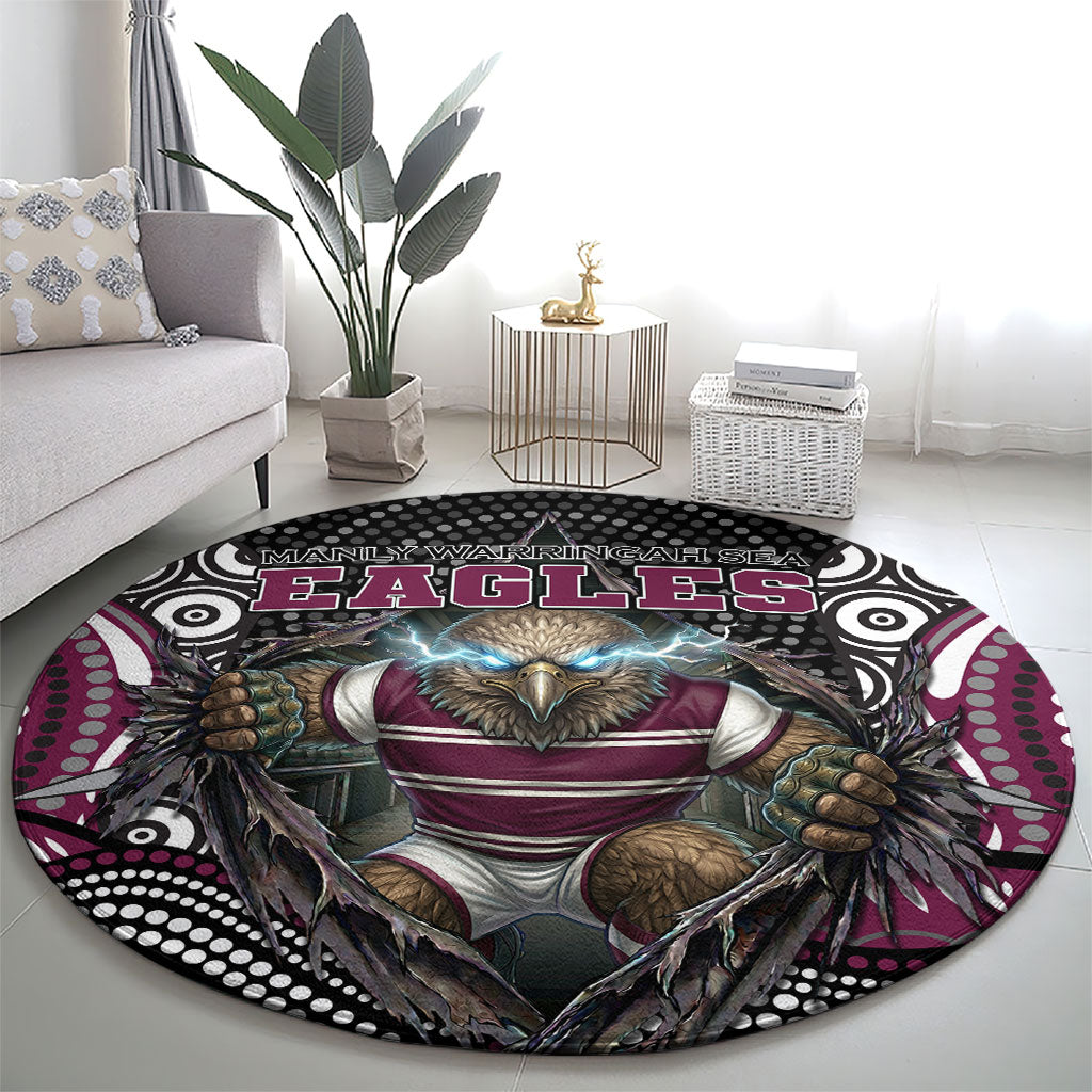Manly Warringah Sea Eagles Round Carpet The Scream of Lightning Eyes - Indigenous Dot Ripping Effect