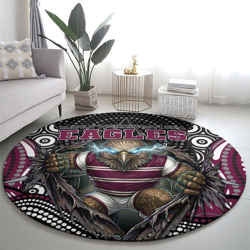 Manly Warringah Sea Eagles Round Carpet The Scream of Lightning Eyes - Indigenous Dot Ripping Effect