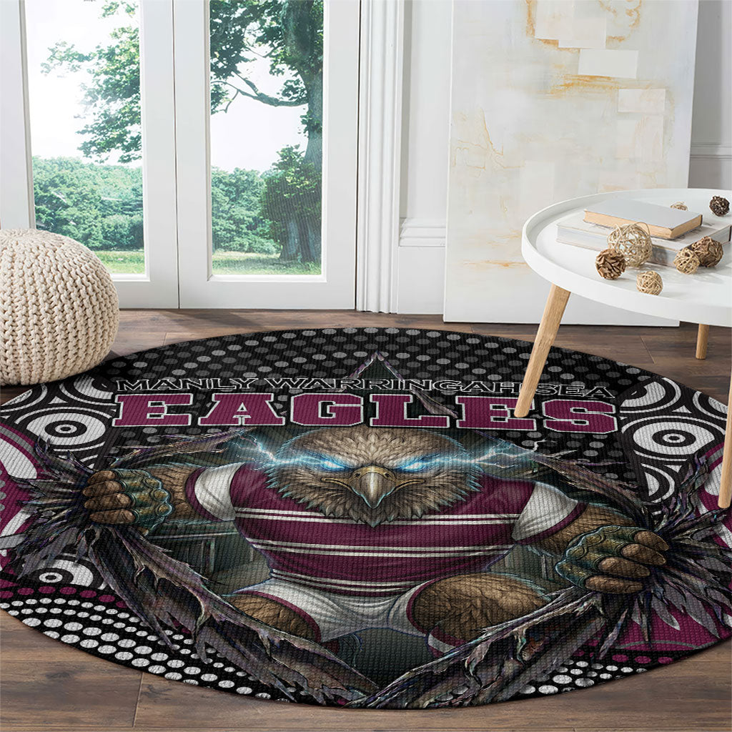 Manly Warringah Sea Eagles Round Carpet The Scream of Lightning Eyes - Indigenous Dot Ripping Effect
