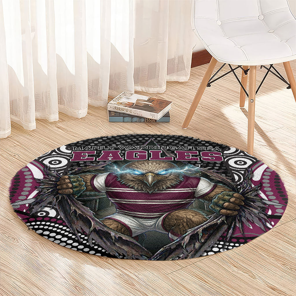 Manly Warringah Sea Eagles Round Carpet The Scream of Lightning Eyes - Indigenous Dot Ripping Effect
