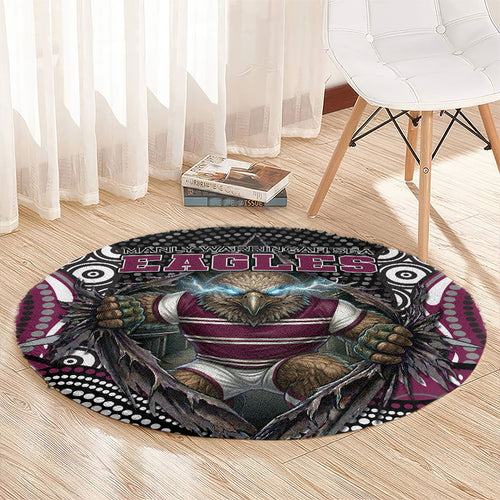 Manly Warringah Sea Eagles Round Carpet The Scream of Lightning Eyes - Indigenous Dot Ripping Effect
