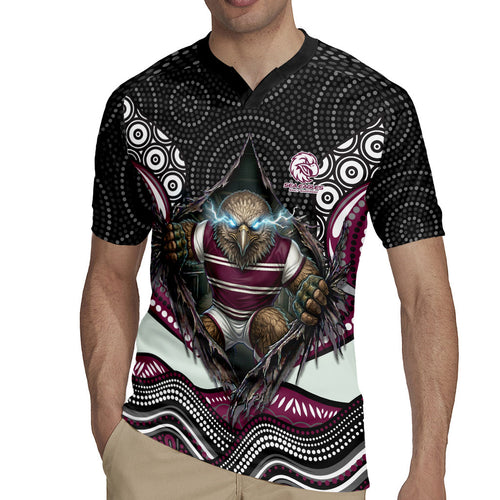 Manly Warringah Sea Eagles Rugby Jersey The Scream of Lightning Eyes - Indigenous Dot Ripping Effect