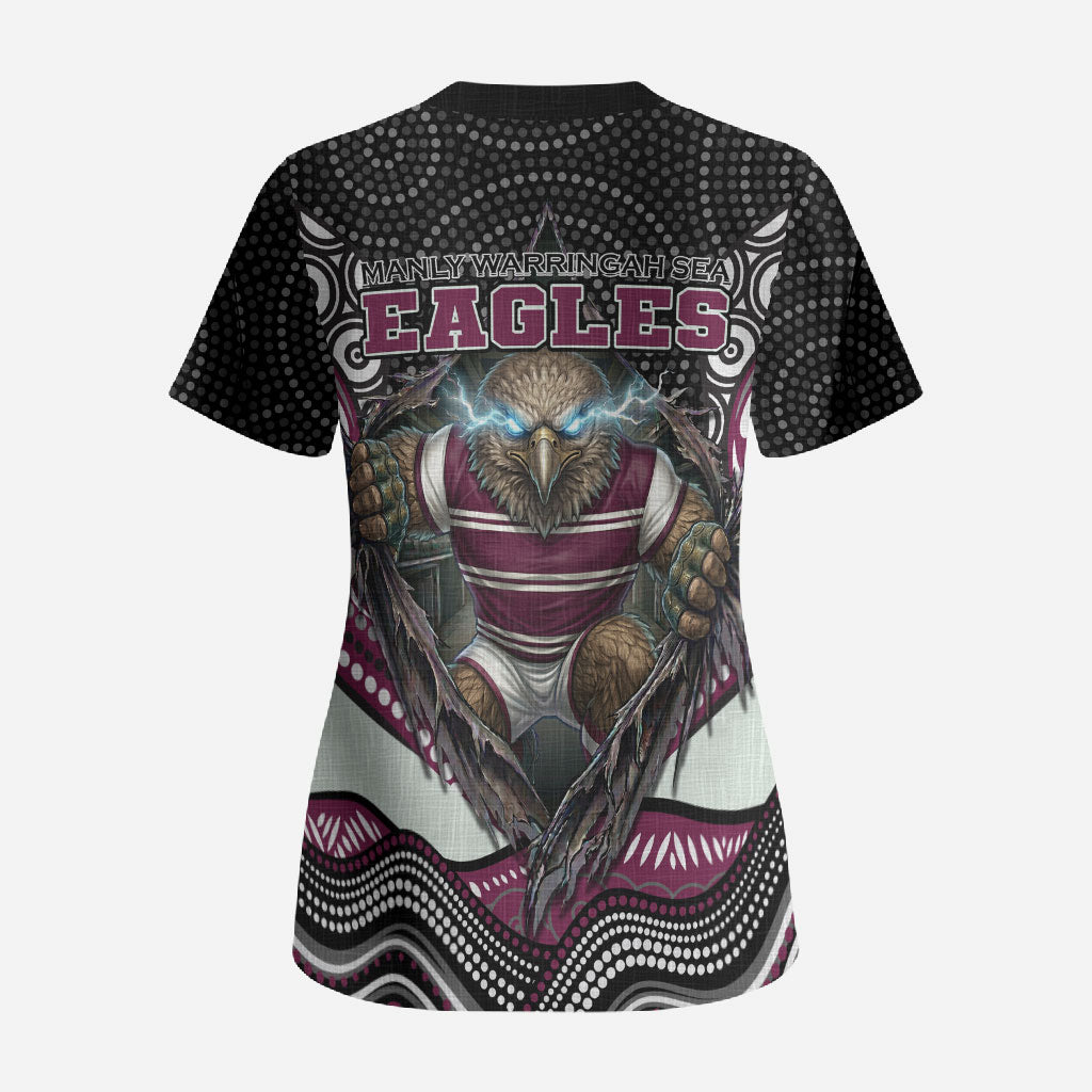 Manly Warringah Sea Eagles Scrub Top The Scream of Lightning Eyes - Indigenous Dot Ripping Effect
