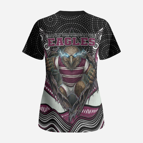 Manly Warringah Sea Eagles Scrub Top The Scream of Lightning Eyes - Indigenous Dot Ripping Effect