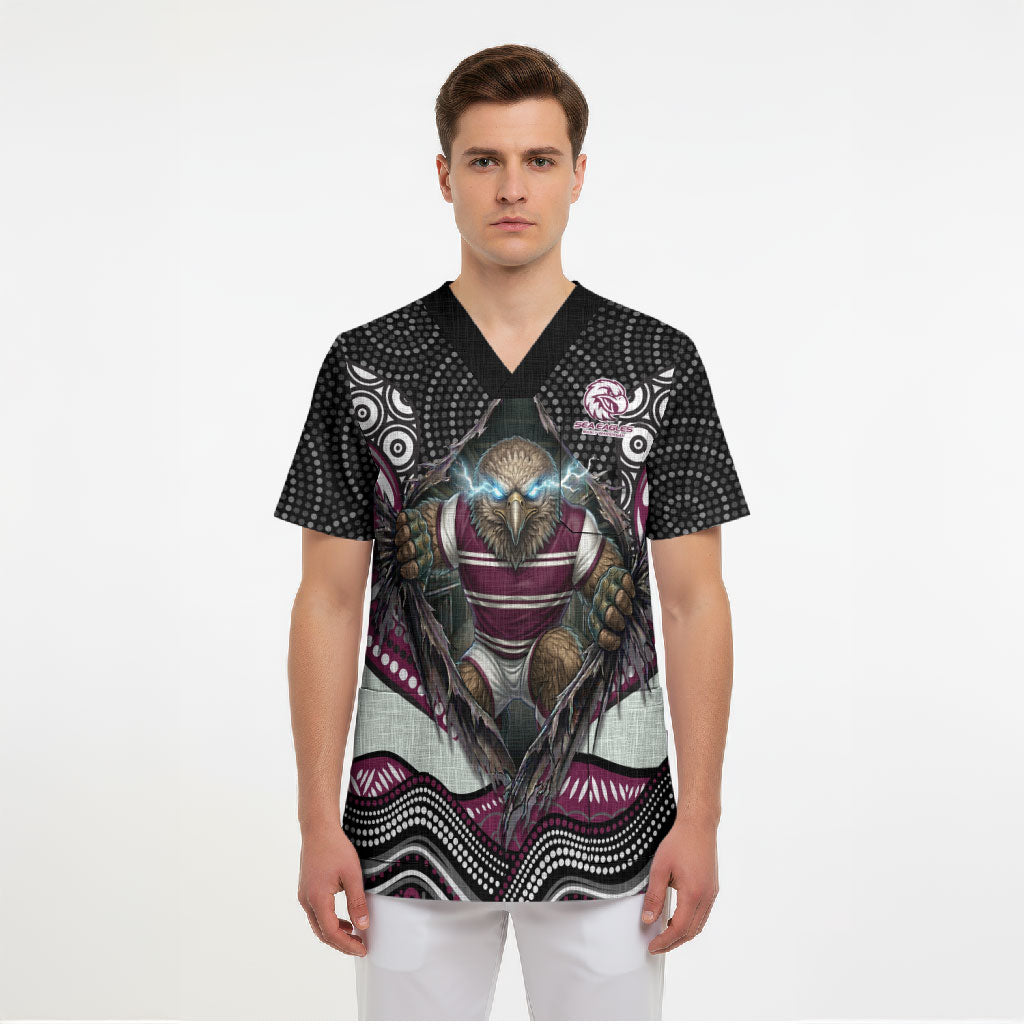 Manly Warringah Sea Eagles Scrub Top The Scream of Lightning Eyes - Indigenous Dot Ripping Effect