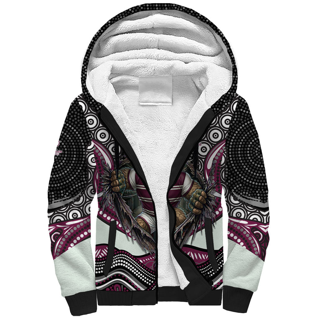 Manly Warringah Sea Eagles Sherpa Hoodie The Scream of Lightning Eyes - Indigenous Dot Ripping Effect